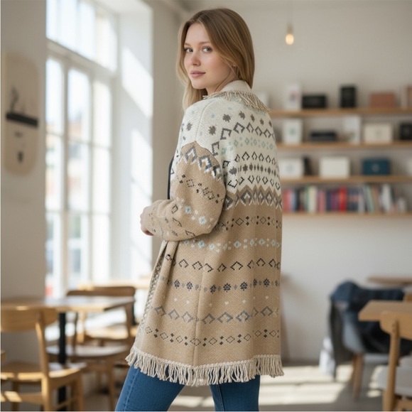 NWT LUCKY BRAND  Southwest Print Open Front Tie Cardigan Sweater Womens S - Picture 2 of 14